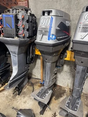 2003 Tohatsu 90 hp TLDI Outboard Motor Engine 20″ 2-Stroke Runs Prop