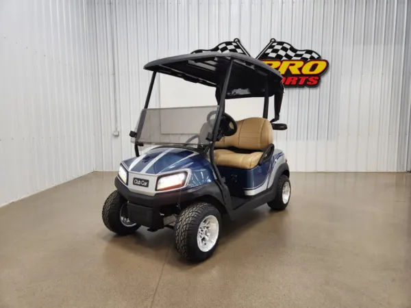 2022 Club Car Tempo Lithium Ion Lighting Package Golf Cart, Blitz Blue Pearl & Razor Edge Silver