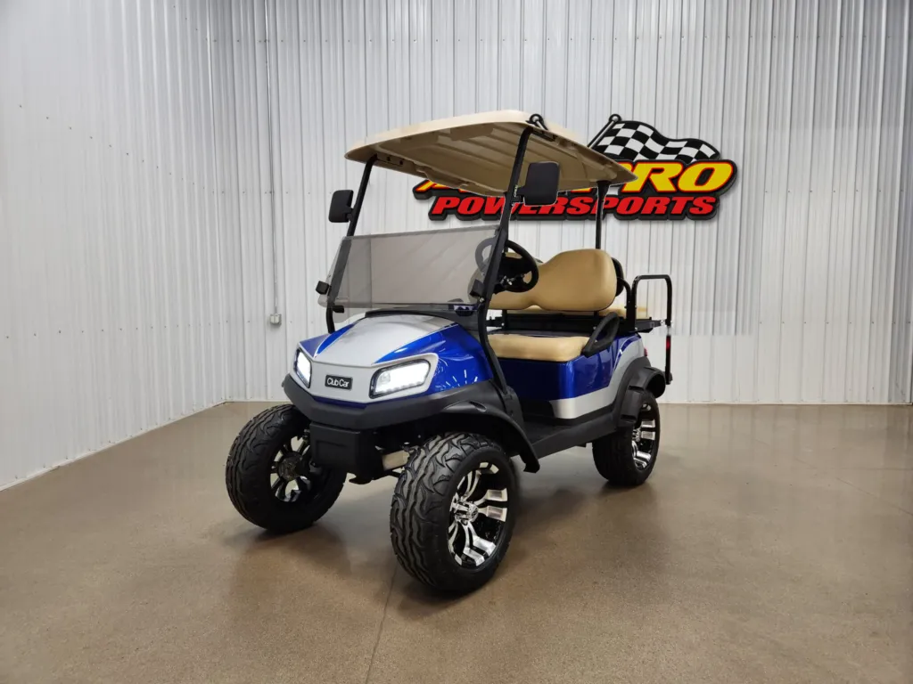 2025 Club Car Tempo Electric Lighting Package Golf Cart, Talladega Blue Pearl & Razor Silver
